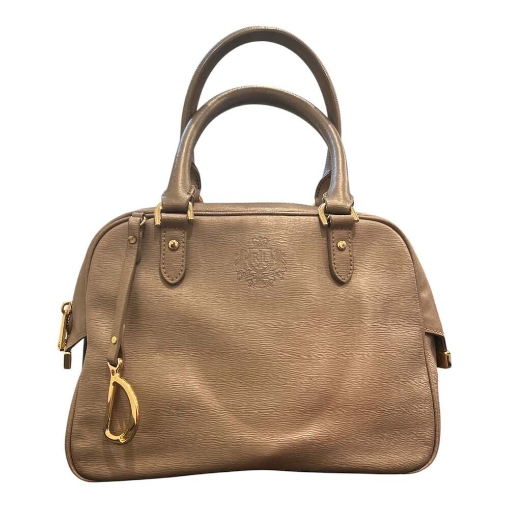 Lauren Ralph Lauren "Sloan Street" leather dome satchel purse tan with gold hard